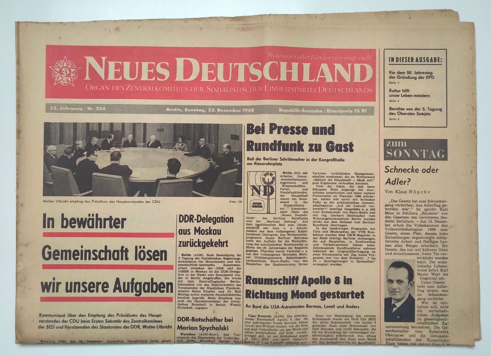 Neues Deutschland Nr 354 DDR Delegation aus Moskau zurückgekehrt