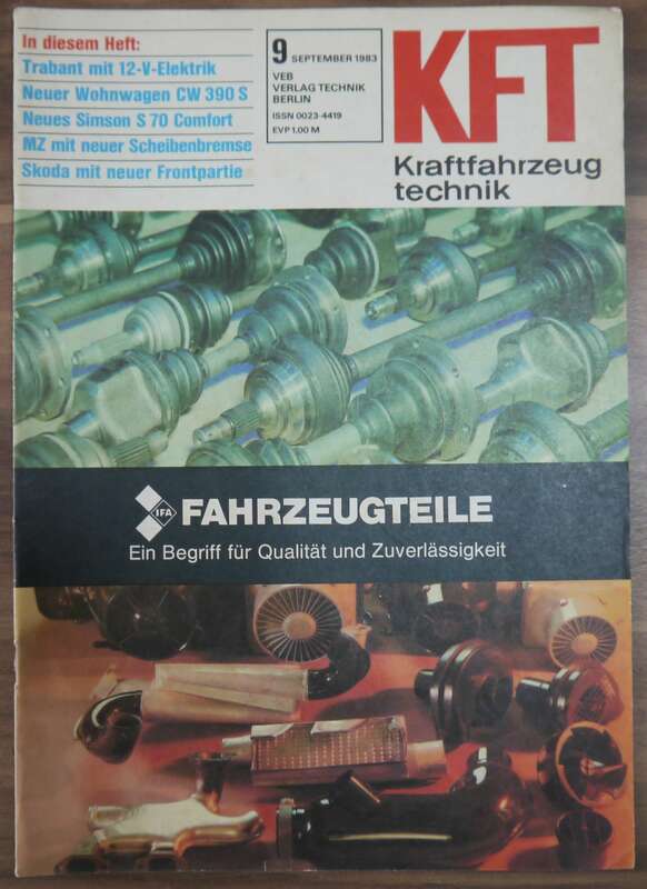 Kraftfahrzeugtechnik Heft DDR September 1983 Trabant mit 12V  Wohnwagen CW 390 S KFT