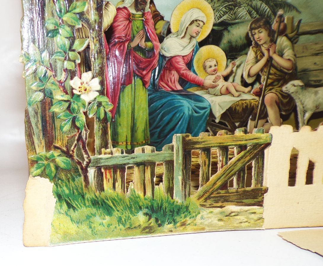 Alte Krippe aus Papier um 1900 lithografierte Weihnachtskrippe 