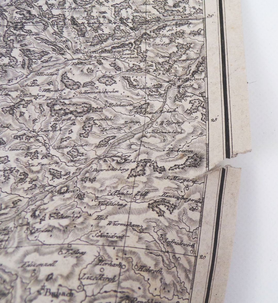 Übersichtskarte kgl Jagd Reviere im Leibgehege Münsingen Bayern um 1840 Karte