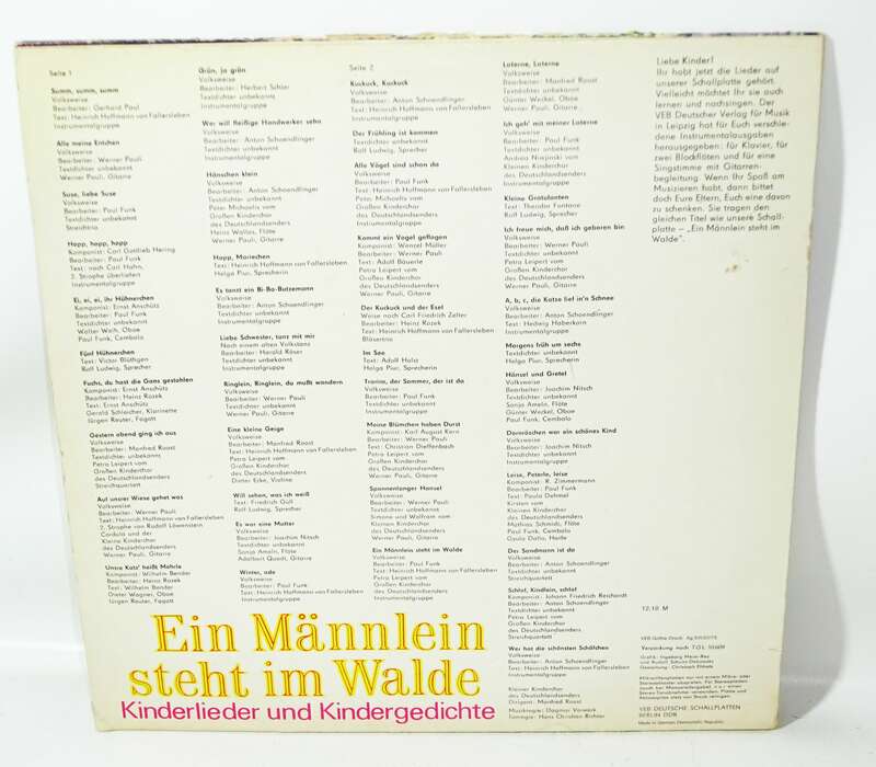 Ein Männlein steht im Walde Kinderlieder Kindergedichte Eterna DDR Schallplatte