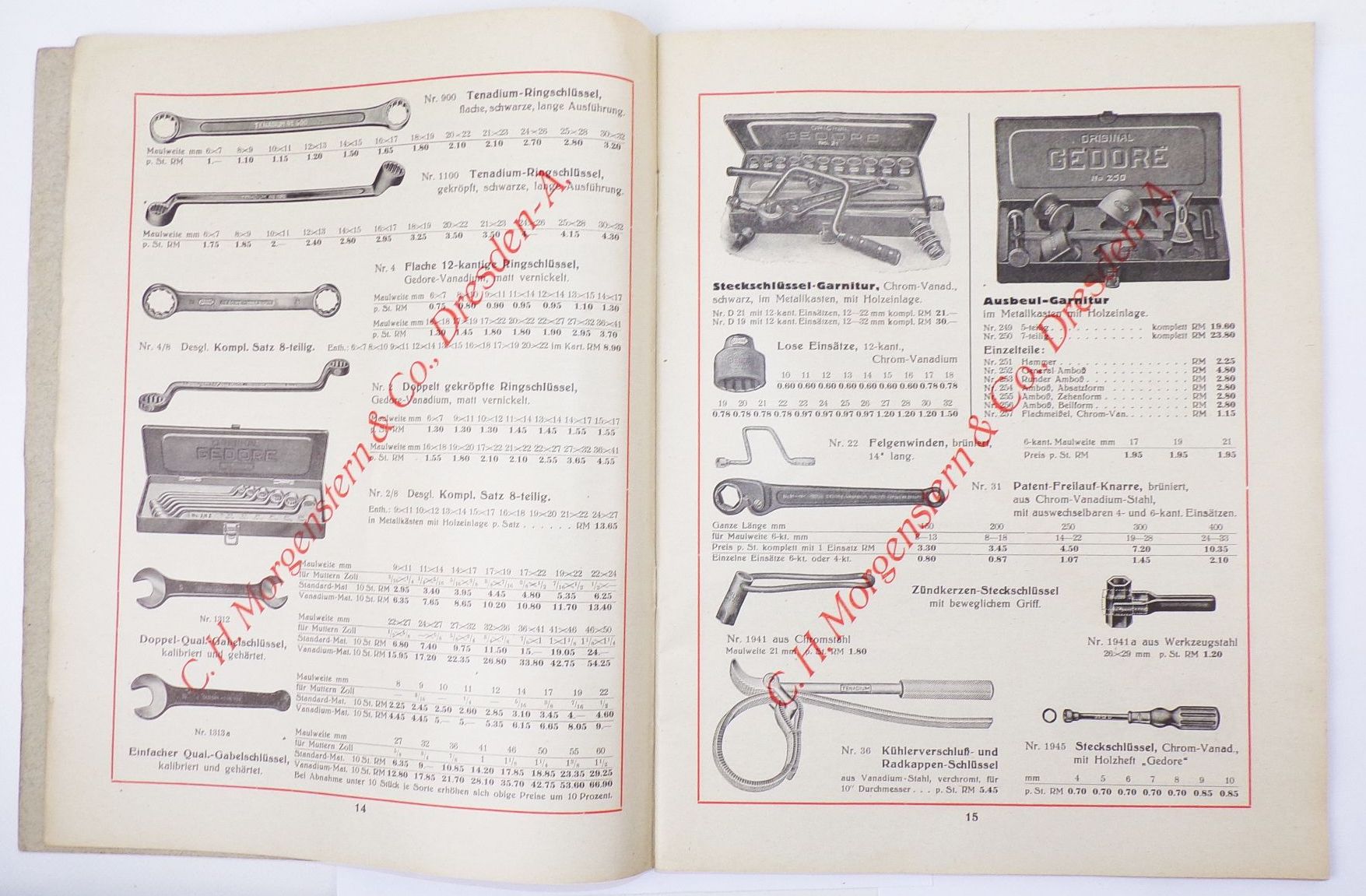 Katalog Morgenstern Dresden Schrauben Metalle Werkzeuge Maschinen 1930er 