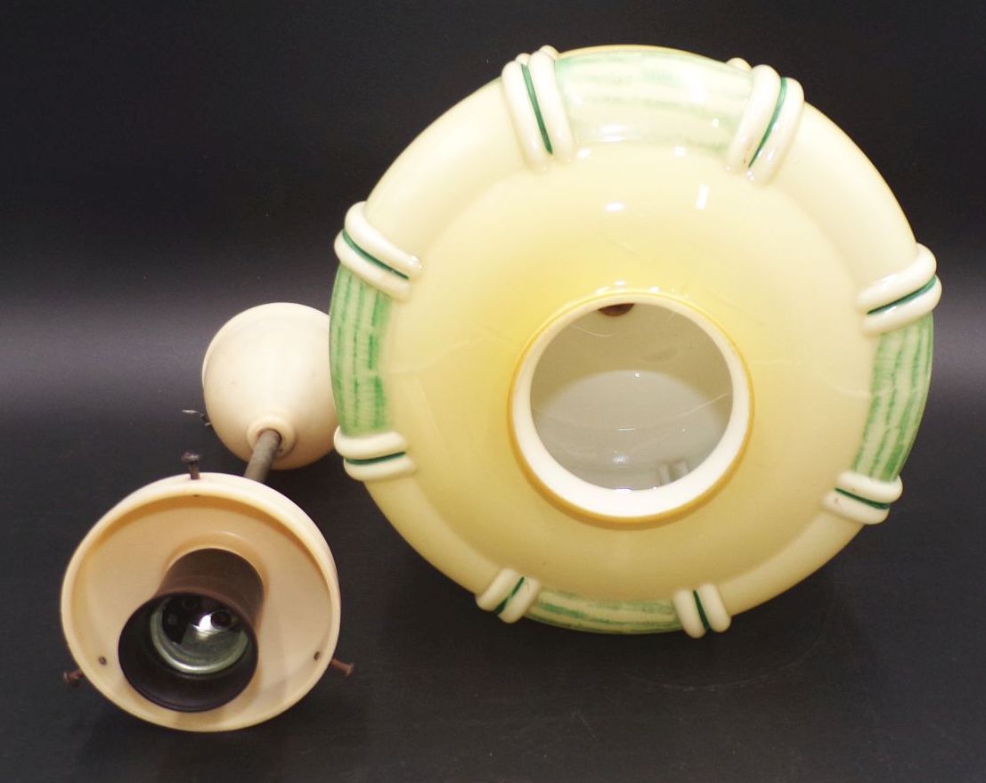 Alte Art Deco Deckenleuchte E27 beige grün Deckenlampe 1930er 