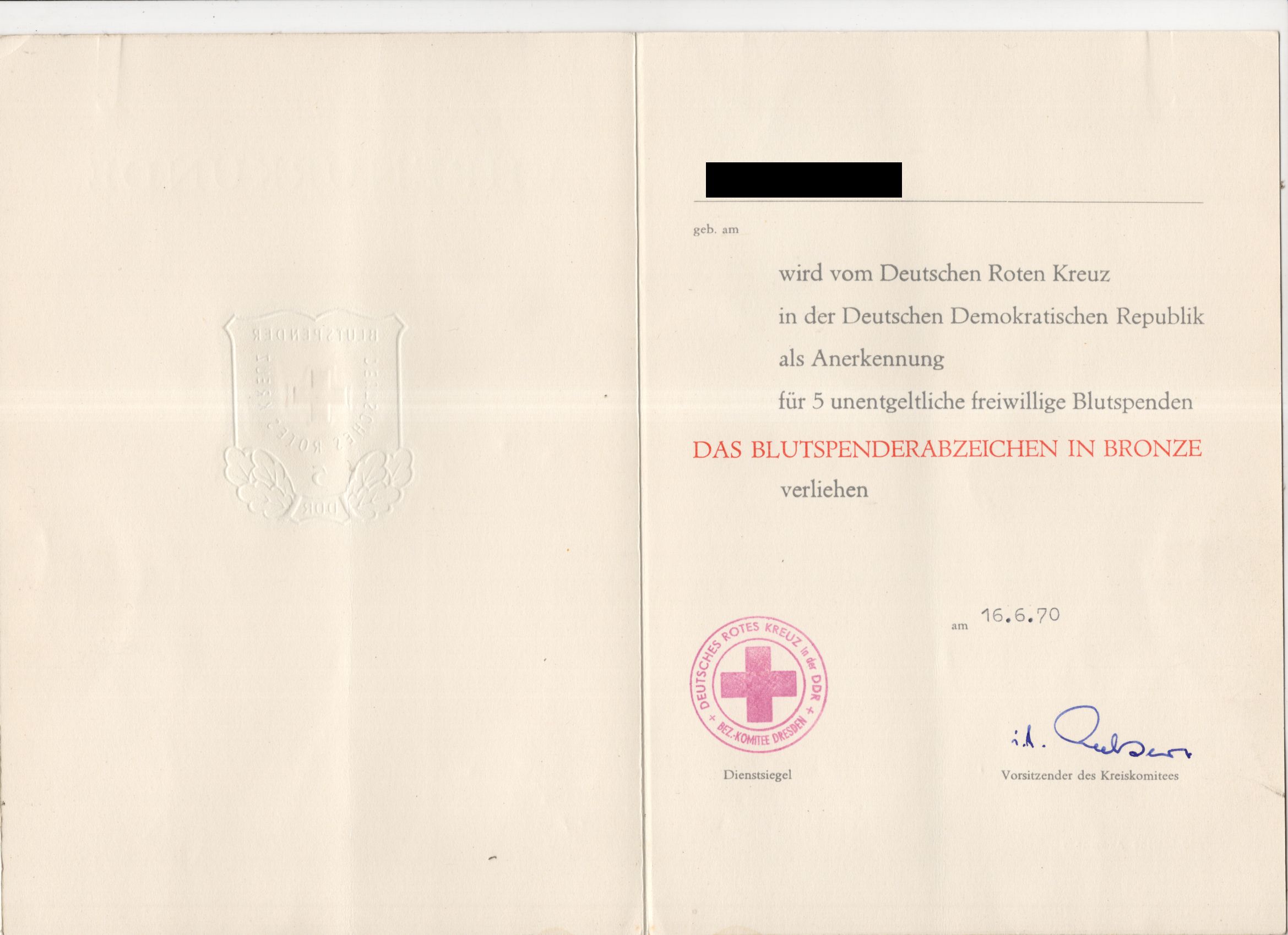 Urkunden Nachlass Rot Kreuz Ehrenurkunde Blutspendeabzeichen alle Stufen