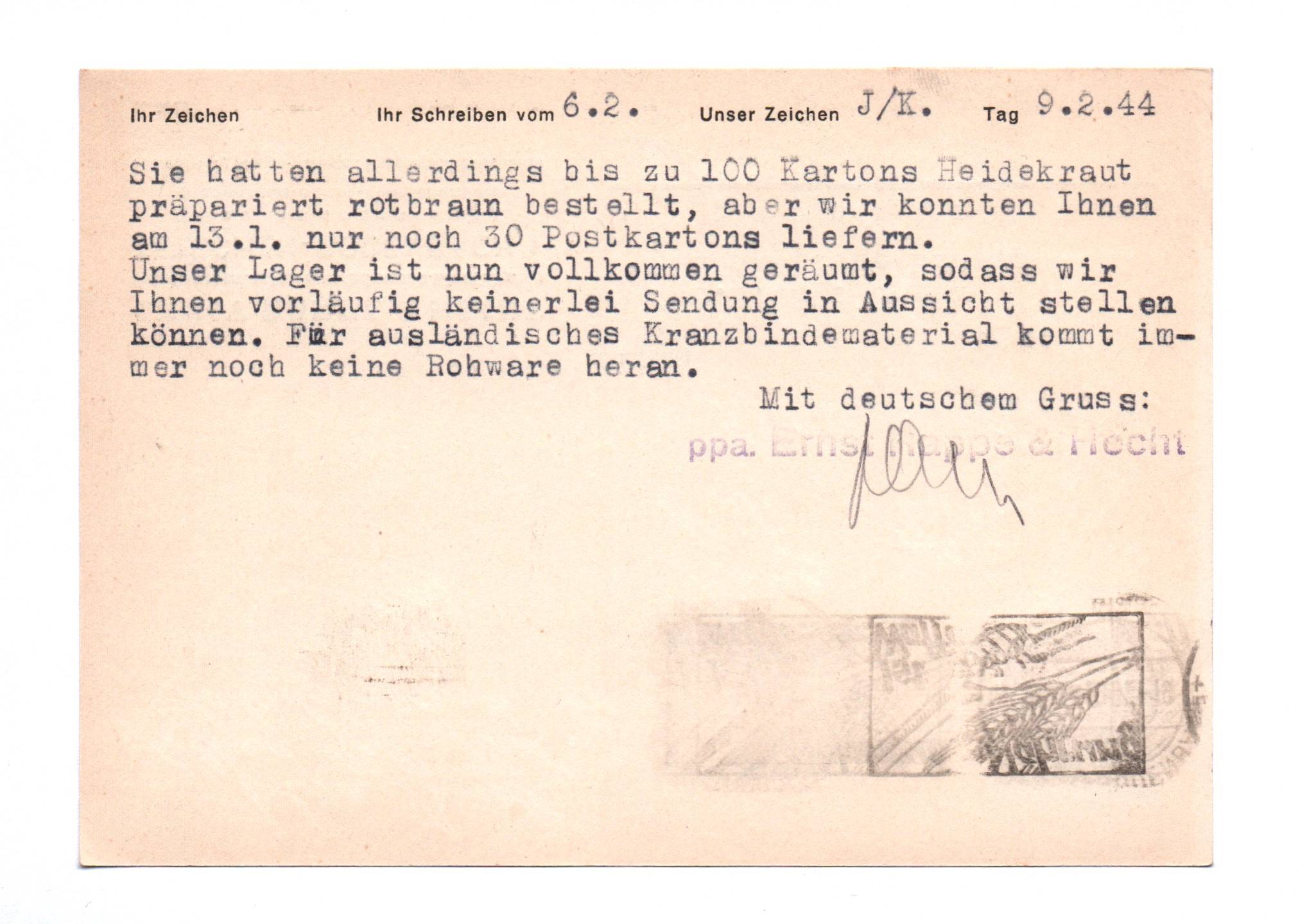 Postkarte Fabrik künstliche Pflanzen und Blumen Tetschen Bodenbach Gau Sudetenland 1944 Postkarte Fabrik künstliche Pflanzen und Blumen Tetschen Bodenbach Gau Sudetenland 1944