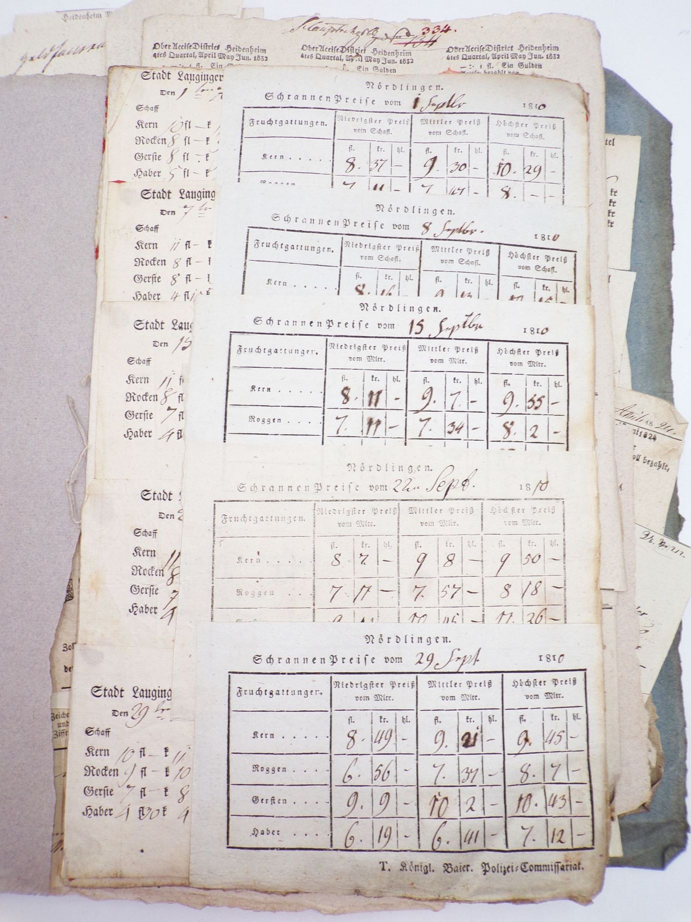 Konvolut Quittungen Getreide Marktpreise Bayern Schwaben um 1834 Zoll Konvolut Quittungen Getreide Marktpreise Bayern Schwaben um 1834 Zoll