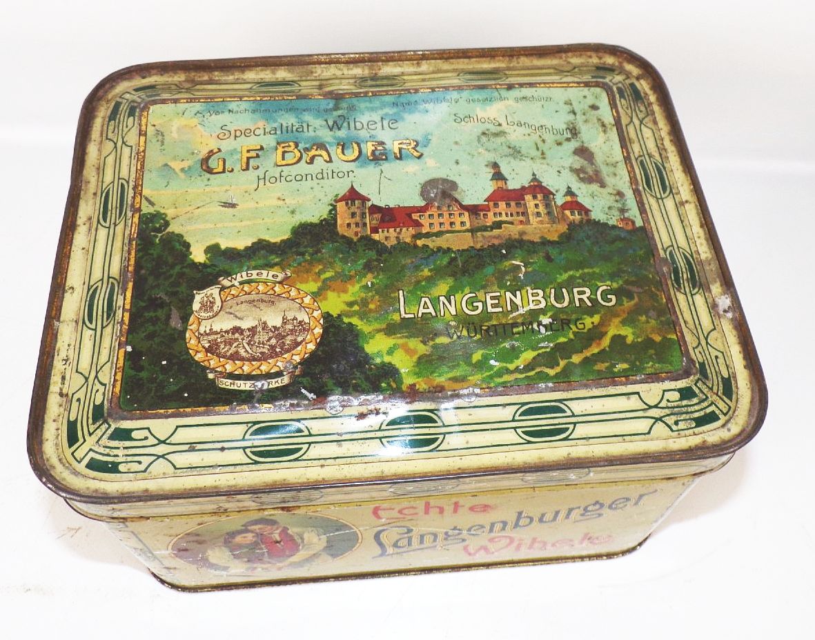 Alte Blechdose Wibele Bauer Langenburg Dessert lithografiert um 1900
