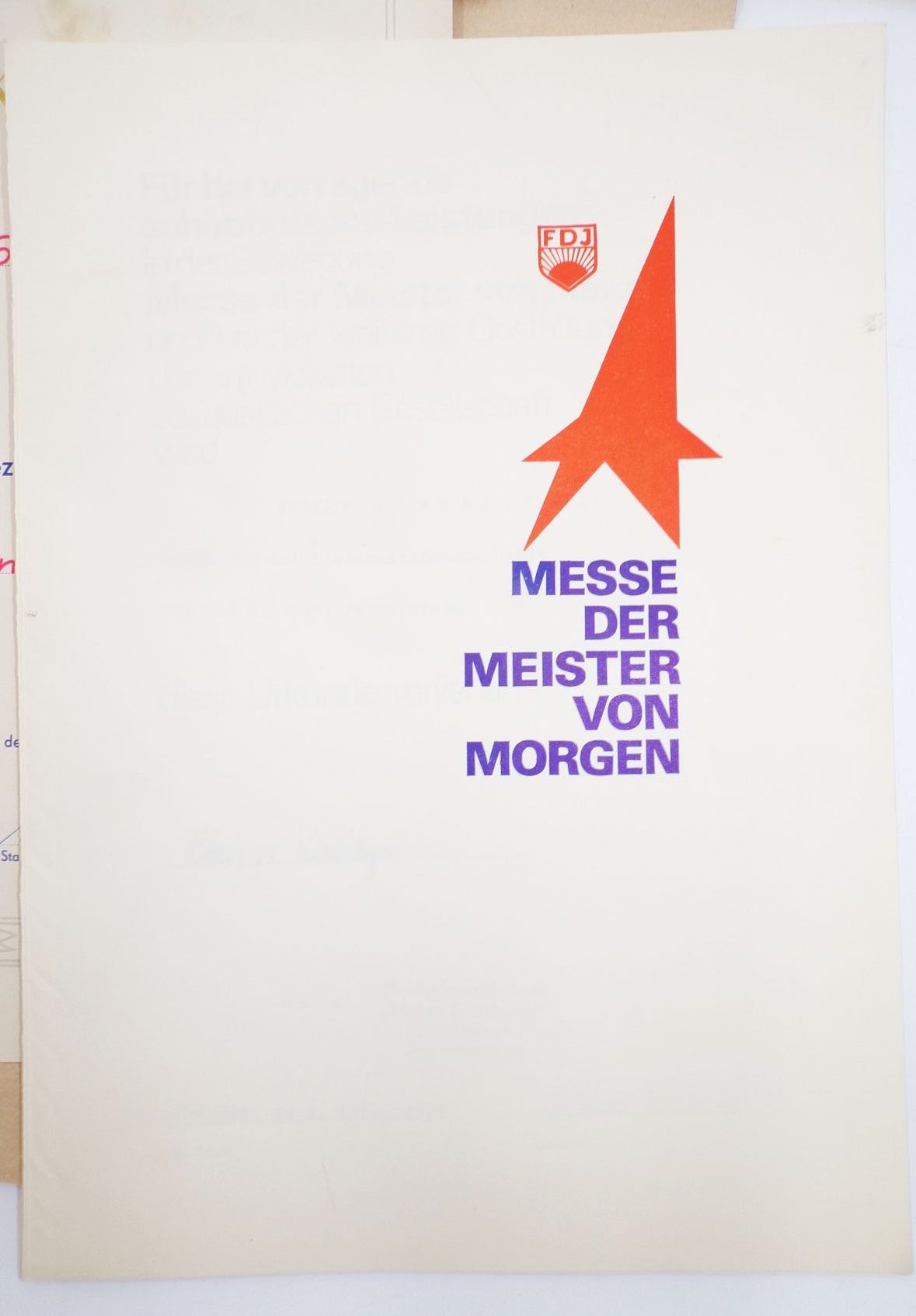 Lot DDR Urkunden Meister von Morgen Foto Lot DDR Urkunden Meister von Morgen Foto