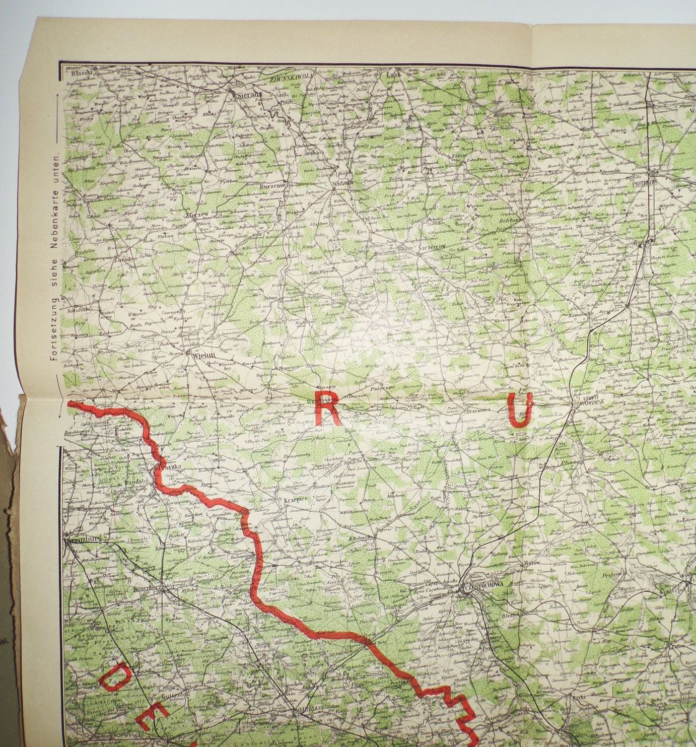 Ravenstein Kriegskarte Polen südliche Hälfte 1 Weltkrieg 