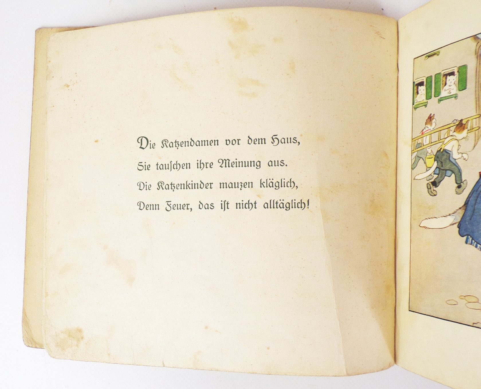 Die Katzenfeuerwehr lustige Bilder von Fritz Baumgarten seltenes Kinderbuch 
