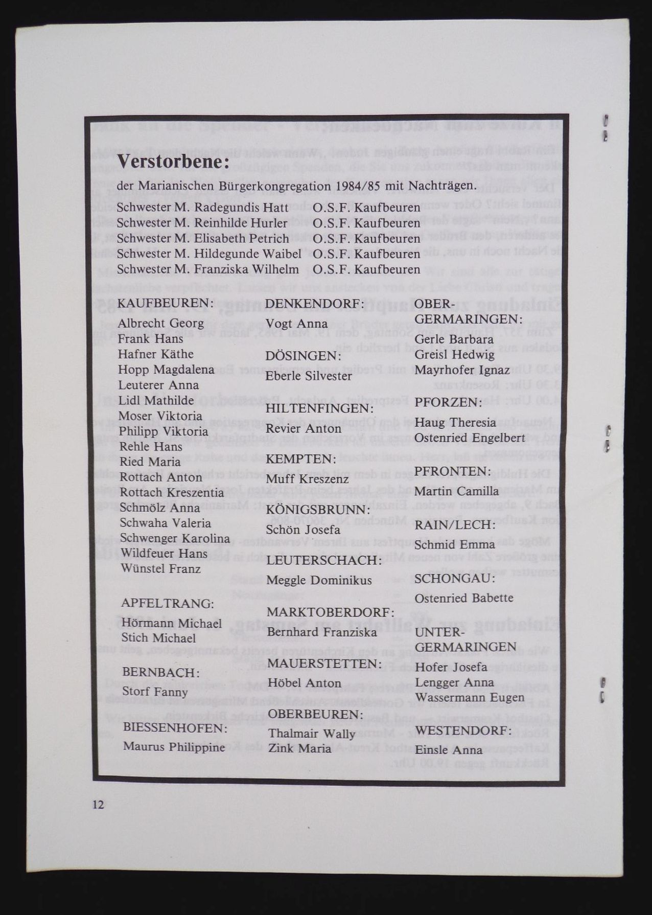 Jahresberichte der Marianischen Bürgerkongregation Kaufbeuren 18 Hefte