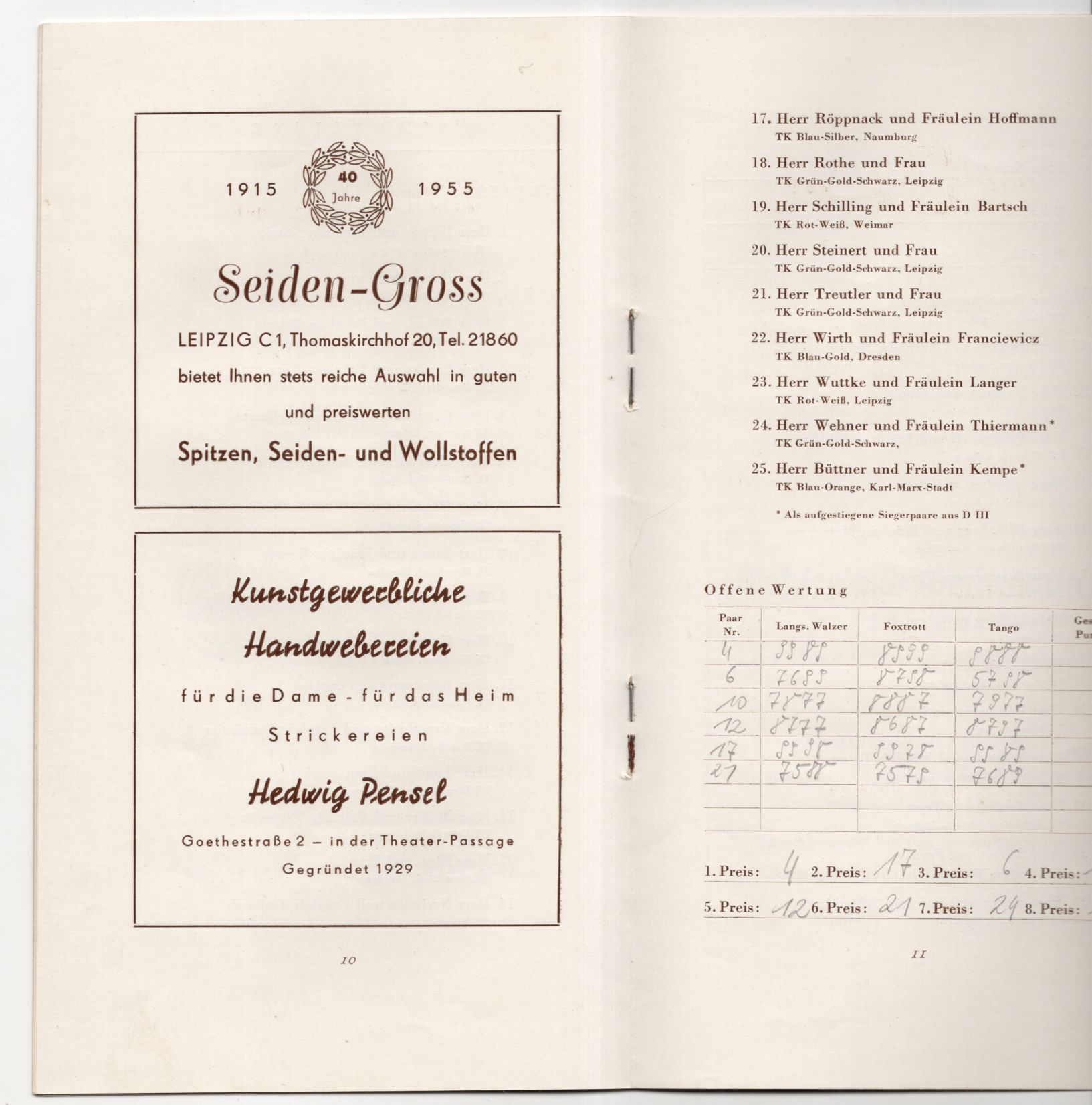 Programmheft DDR Meisterschaft 1955 Tanzen Programmheft DDR Meisterschaft 1955 Tanzen