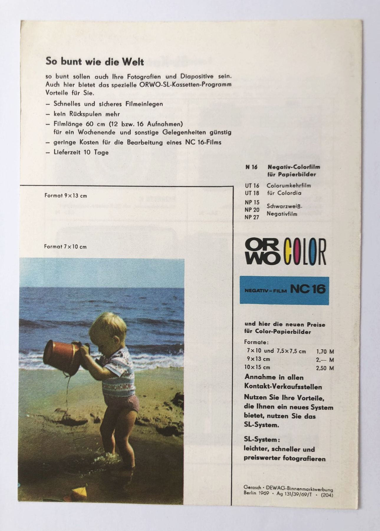 Prospekt Kamera Fotos machen Kinderleicht SL System Dewag DDR 1969