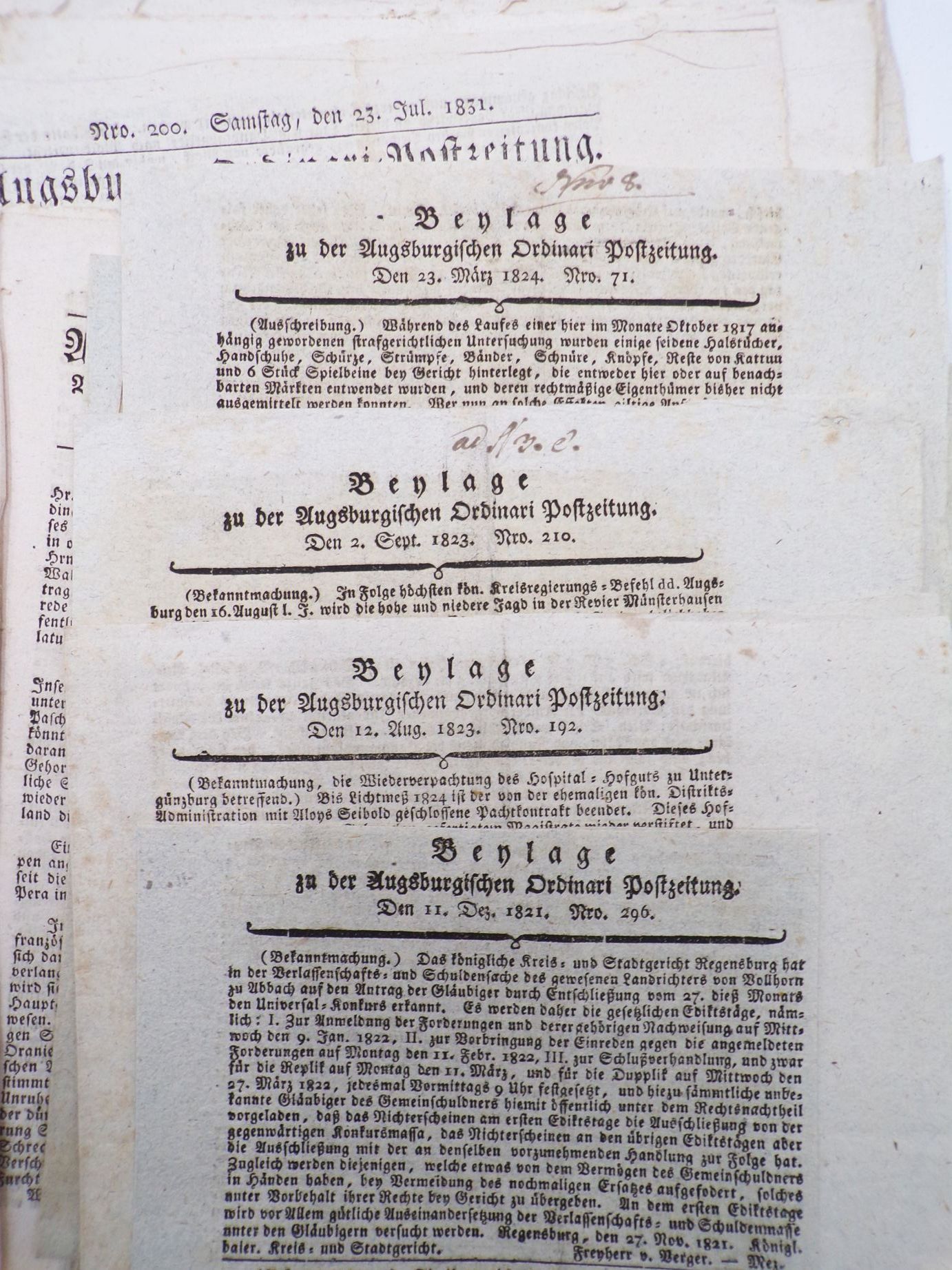 Augsburg Zeitungen ab 1816 bis 1856