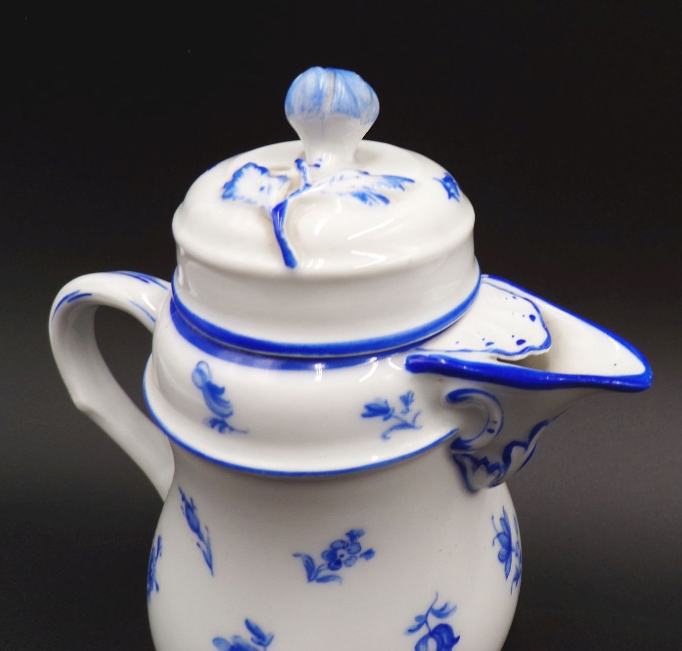 Alte Meissen Kakaokanne blau weiß Blumen Knaufzeit 2 Wahl Kännchen