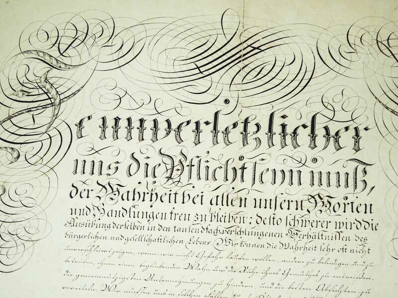 Handschriftliche Schnörkel Urkunde Michaelis Prüfung Kommunion 1855 Dekorativ 