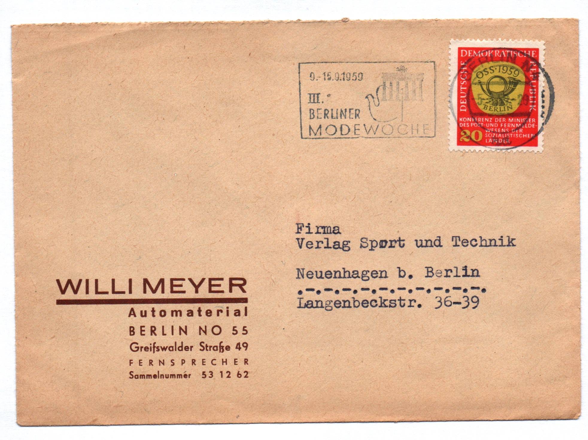 Firmen Brief Automaterial Berlin 1959 DDR
