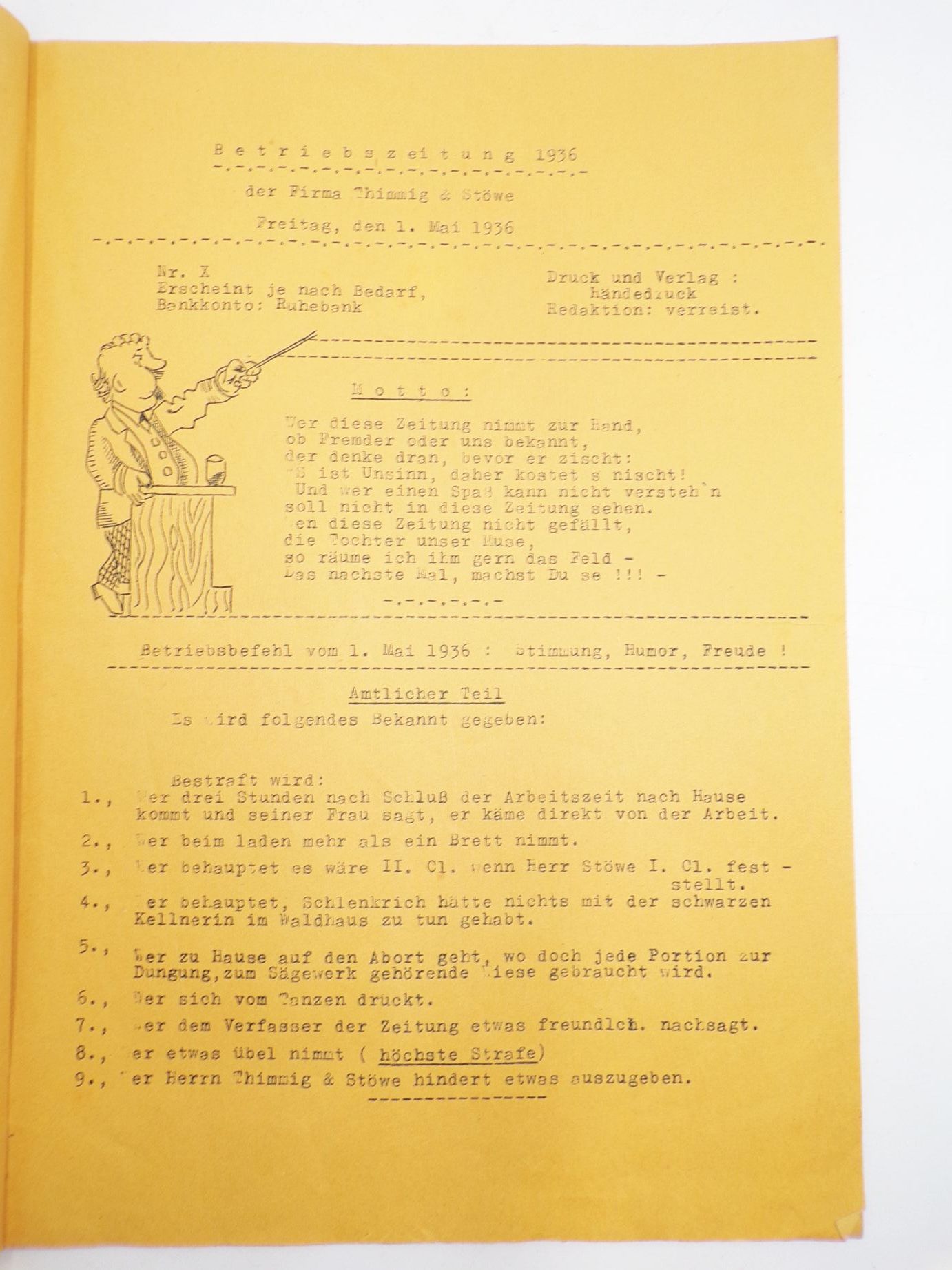 Alte Betriebszeitung Thimmig und Stöwe Holzhandlung Radebeul 1936 Alte Betriebszeitung Thimmig und Stöwe Holzhandlung Radebeul 1936