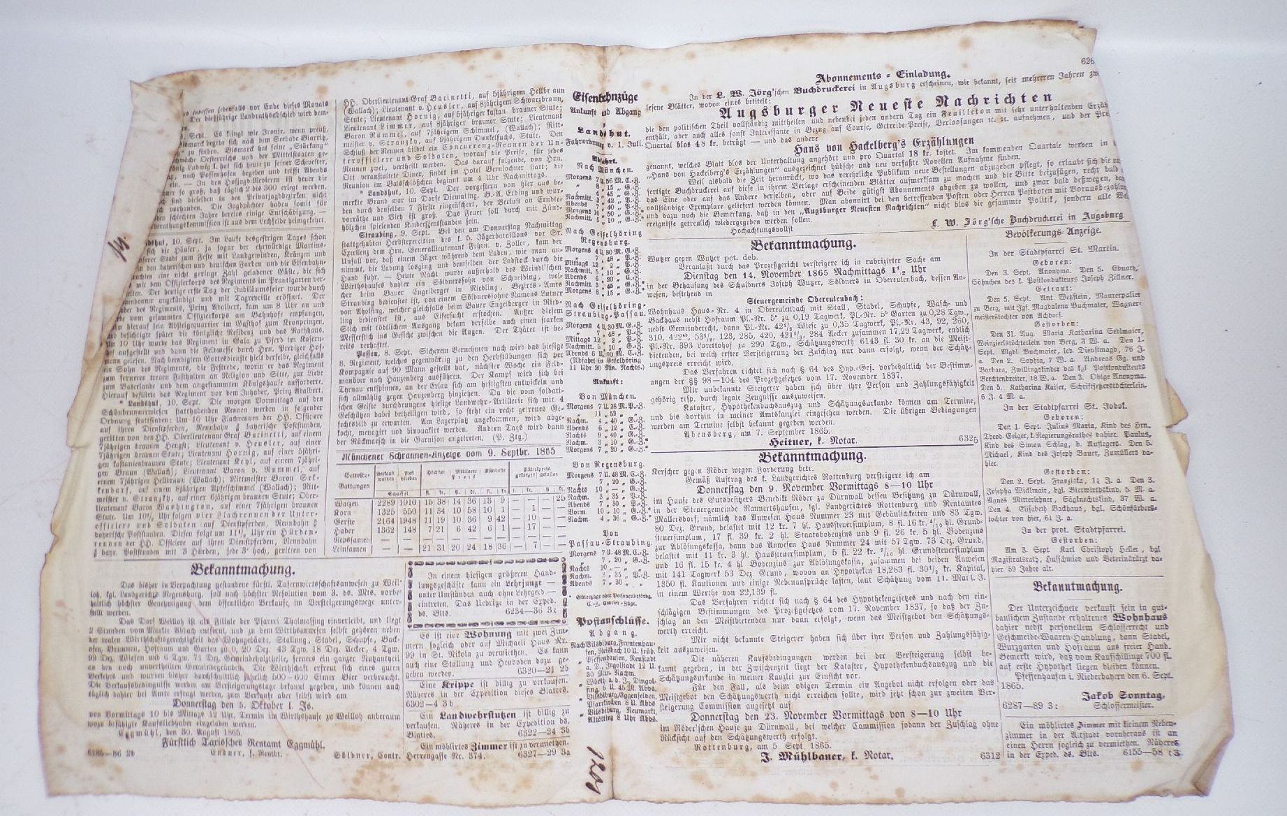 Alte Landshut Zeitungen Wochenblatt 1837 1844 1855 1865 