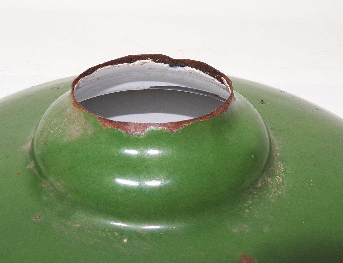 Alter Emaille Lampenschirm Grün Weiss E27 Industriedesign Leuchte