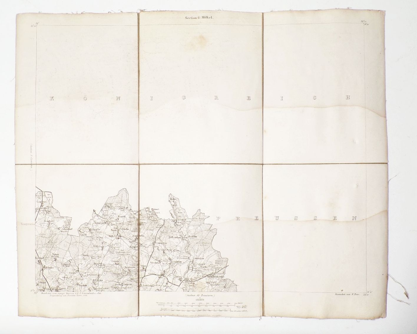 Alte Karte Milkel Bautzen Sachsen 1862 W Hase gestochene Landkarte 