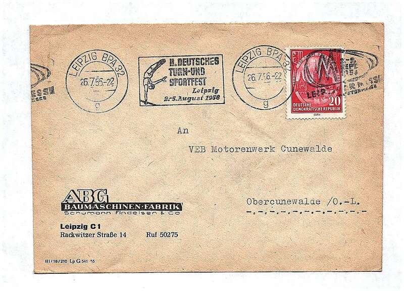 Briefkuvert DDR 1956 ABG Baumaschinen Fabrik Leipzig Sachsen