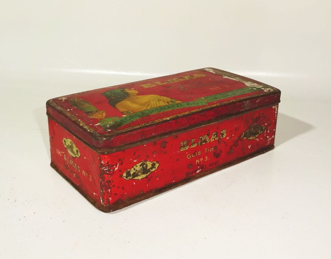 Elmas Georg A Jasmatzi Cigaretten Blechdose 1910er Rot Werbung Sammler