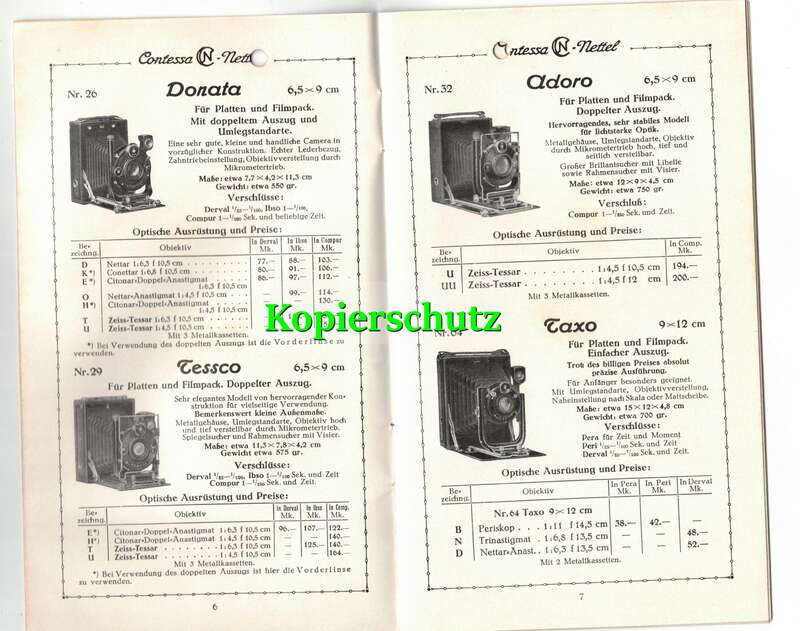 Katalog Contessa Nettel Cameras 1926 Kamera Fotoapparate 