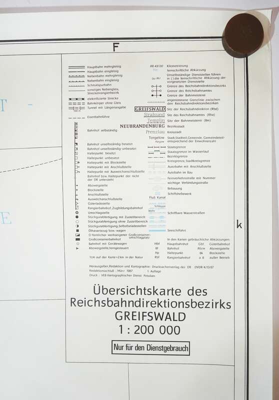 Dienstgebrauch Karte Reichsbahndirektion Greifswald 1987 Schienennetz DDR 