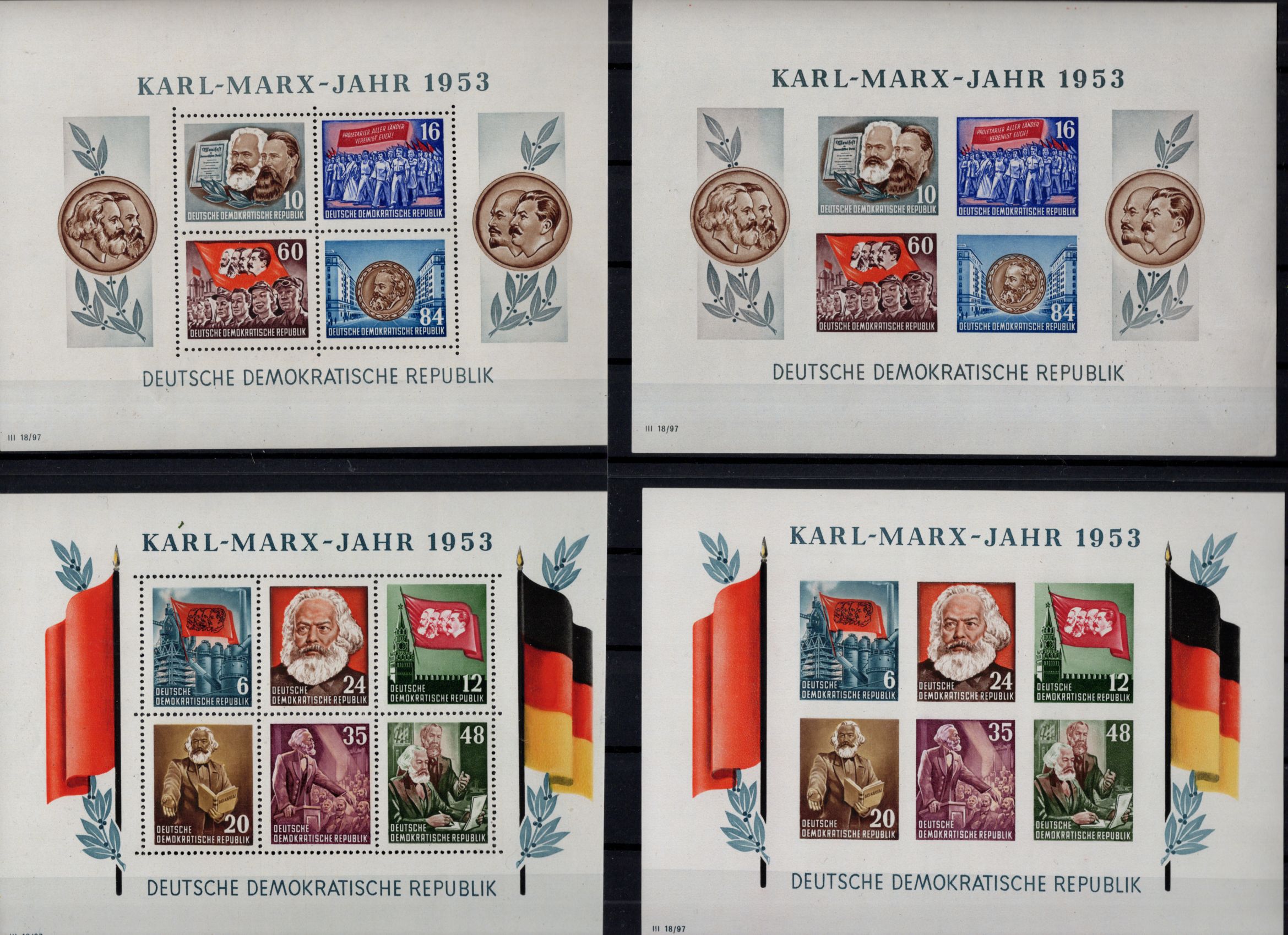DDR 1953 Mi Block 8A 8B 9A 9B postfrisch Karl Marx Jahr 1953