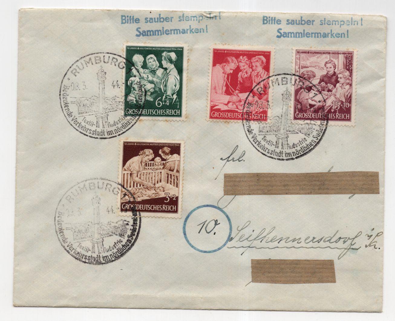 Brief Rumburg 1944 Stempel Deutsches Reich 