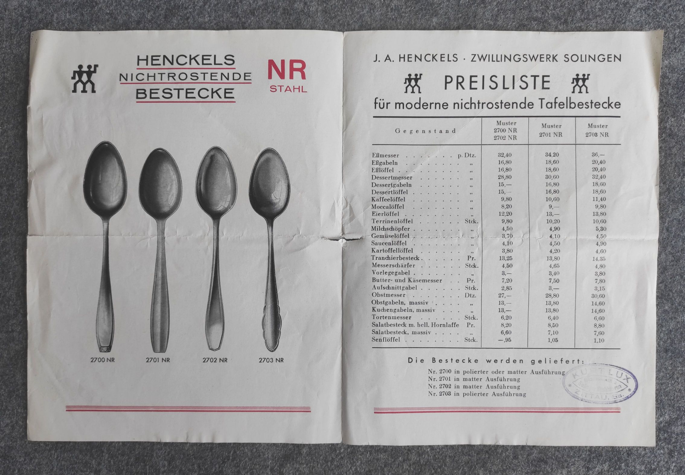 Henckels Nichtrostende Bestecke 1933 Prospekt Haushalt Zittau Handelshof Henckels Nichtrostende Bestecke 1933 Prospekt Haushalt Zittau Handelshof