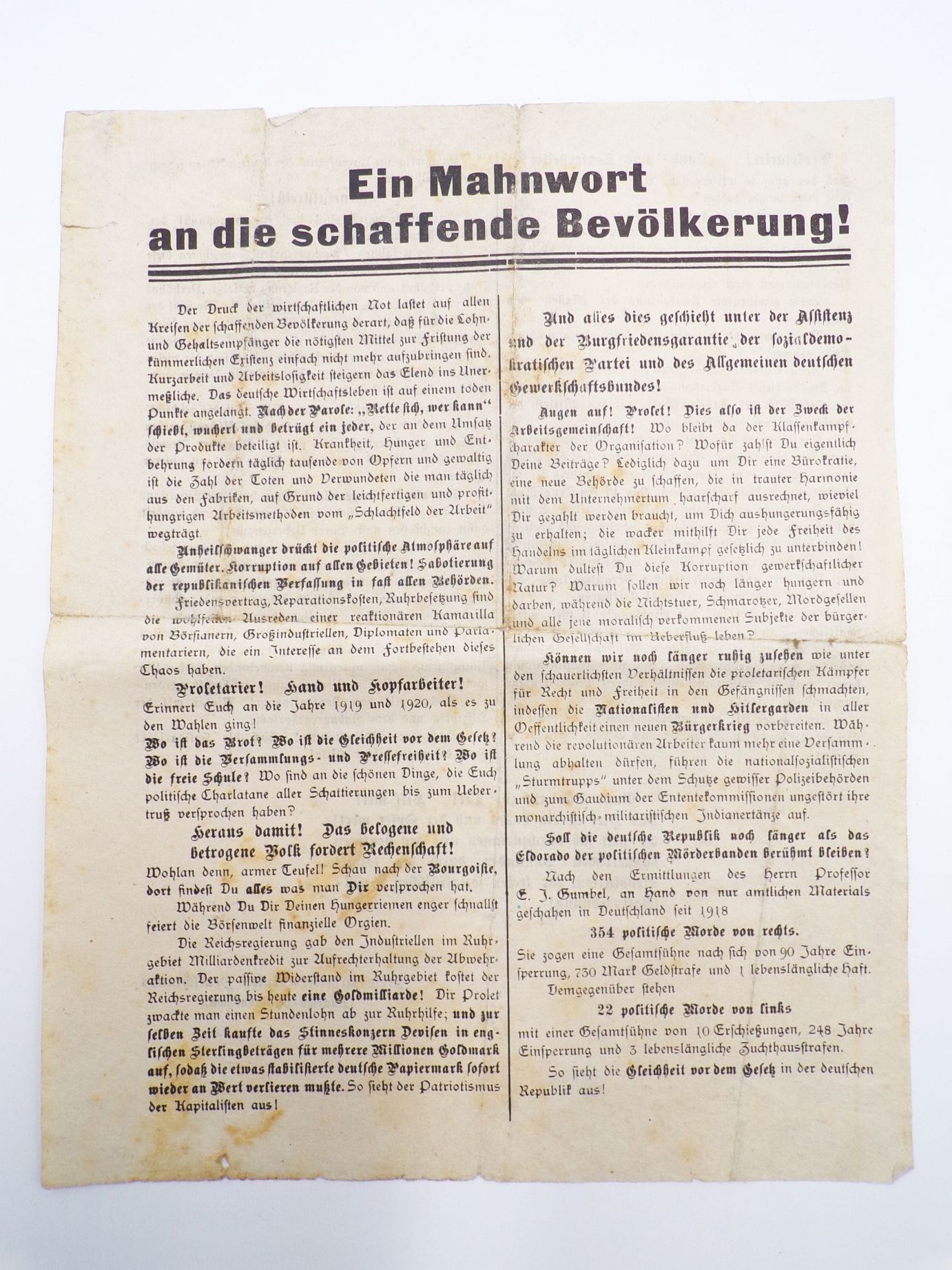 Original Flugblätter KPD SPD Kommunisten 1919 Räterepublik Nürnberg 