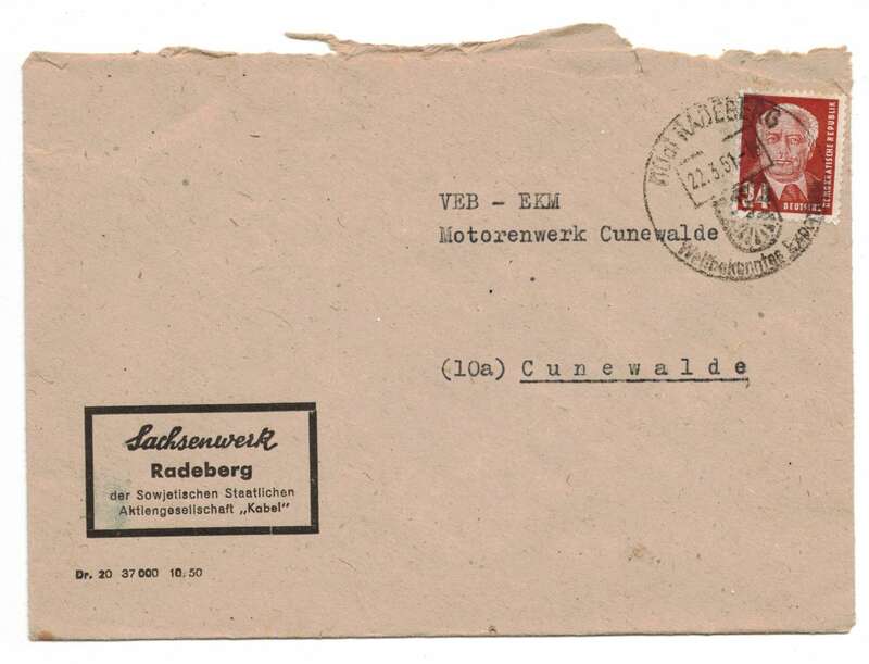 Firmen Brief 1951 Sachsenwerk Radeberg nach Cunewalde 