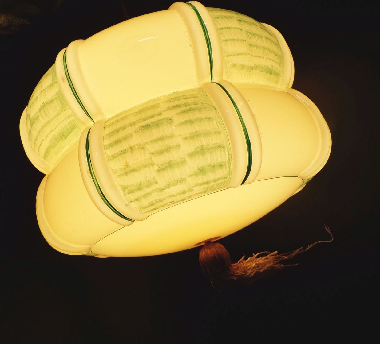 Alte Art Deco Deckenleuchte E27 beige grün Deckenlampe 1930er 