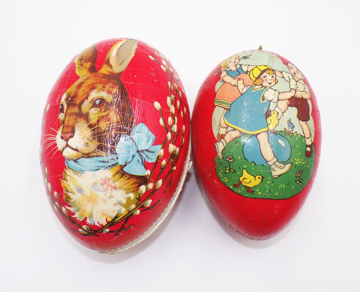 Alte Ostereier Pappe Füllei 1930 er Vintage 2 Stück Ostern Dekoration 