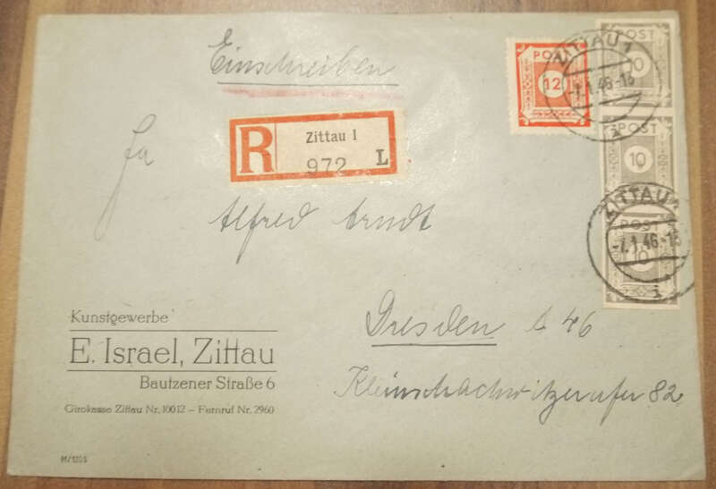 Firmenbrief Kunstgewerbe E Israel Zittau 1946