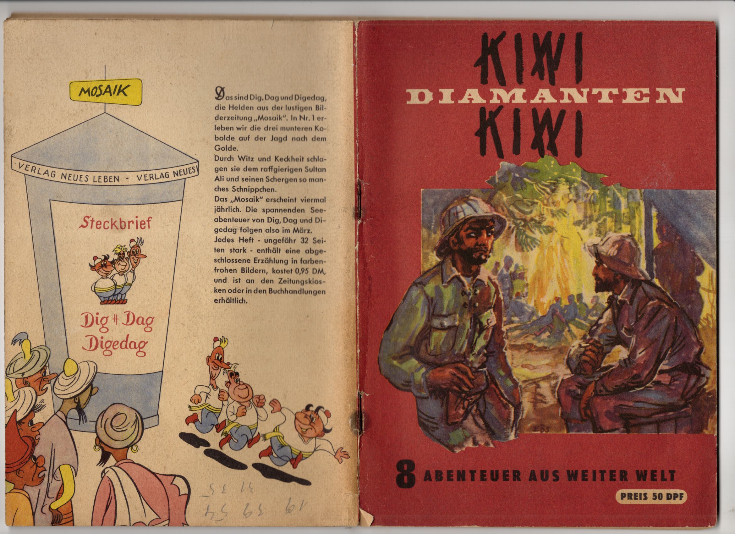 Abenteuer aus weiter Welt Nummer 8 Kiwi Diamanten Kiwi 1955 mit Mosaik Werbung