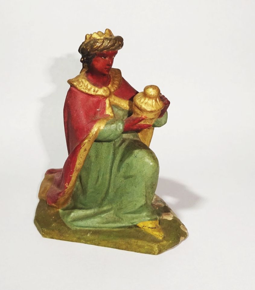 Geschnitzte Krippenfigur Balthasar Weihnachtsfigur um 1900 wohl Grödnertal