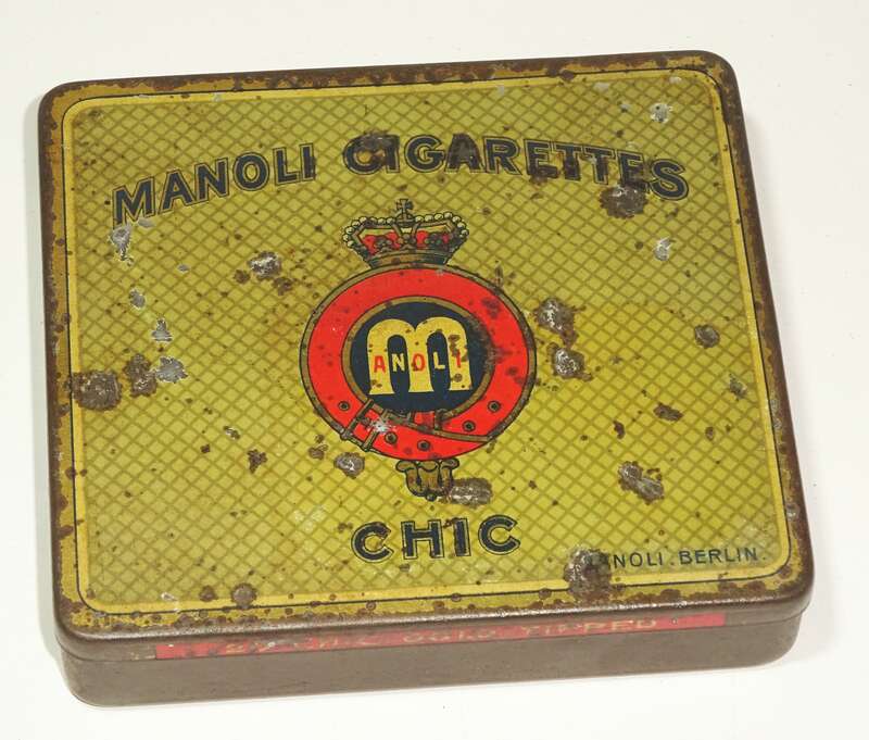 Alte Blechdose Manoli Cigarettes Chic Berlin Zigarettendose um 1900