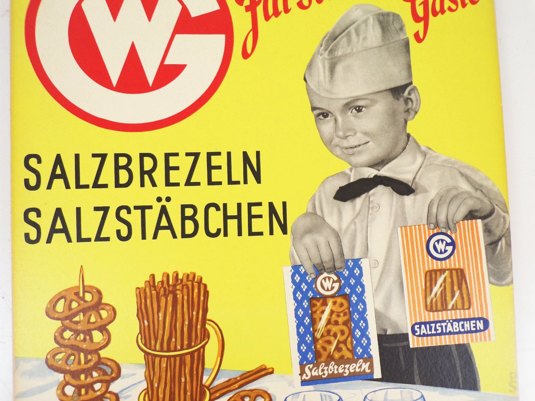 Altes Pappschild Willy Gerstberger Backwaren Leipzig Salzbrezel Salzstangen 