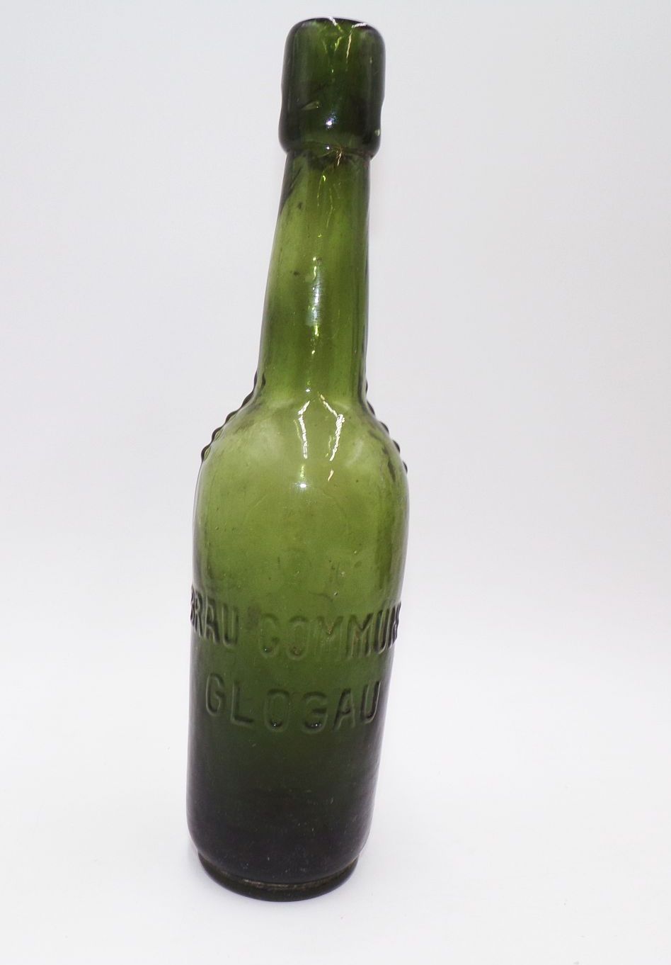 Alte Bierflasche Brau Commune Glogau Schlesien um 1920 verziert 