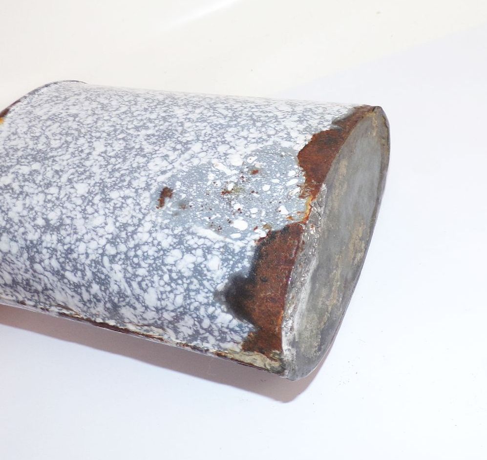 Alte Emaille Trinkflasche Flasche Verschluss Weiss Grau Vintage 