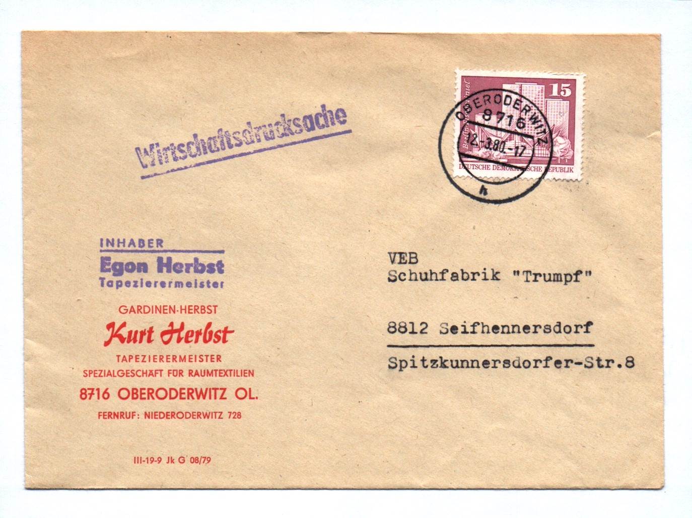 Wirtschaftsdrucksache Kurt Herbst Tapeziermeister Oderwitz 1980 DDR Wirtschaftsdrucksache Kurt Herbst Tapeziermeister Oderwitz 1980 DDR