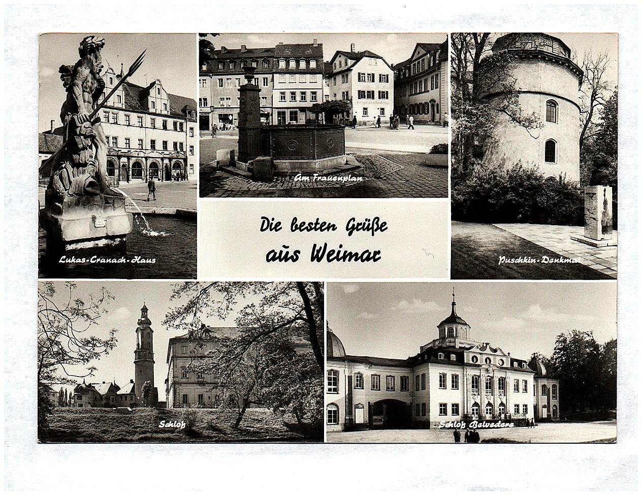 Ak Die besten Grüße aus Weimar Schloß Puschkin Denkmal Lucas Cranach Haus Ak Die besten Grüße aus Weimar Schloß Puschkin Denkmal Lucas Cranach Haus