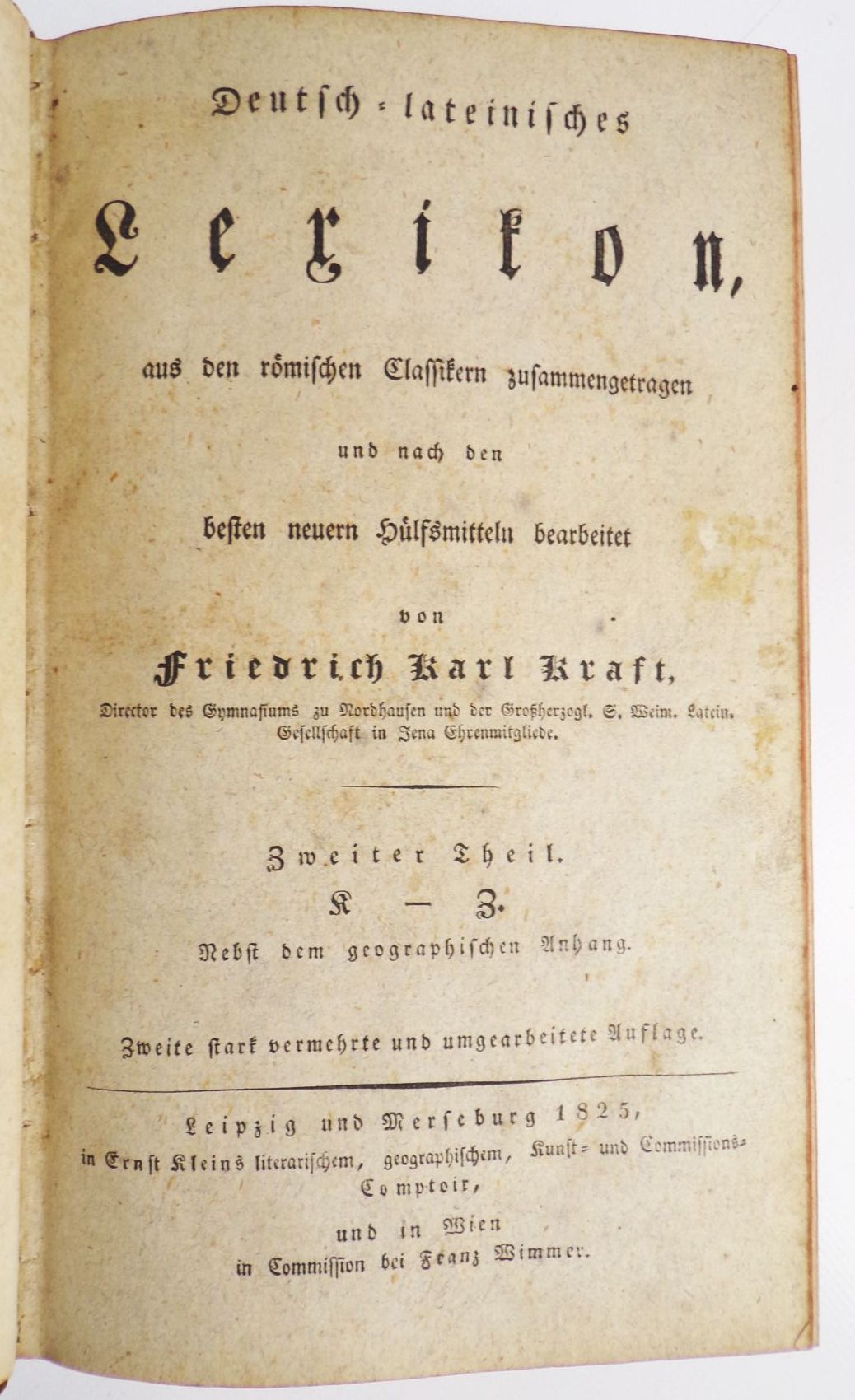 Deutsch Lateinisches Lexikon 1825 Friedrich Karl Kraft 2 Bände Halbleder