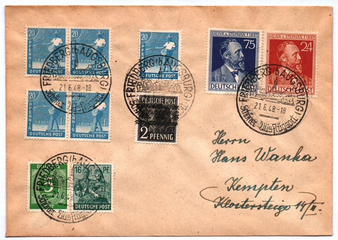 Mischfrankatur 1948 Heinr Stephan Augsburg