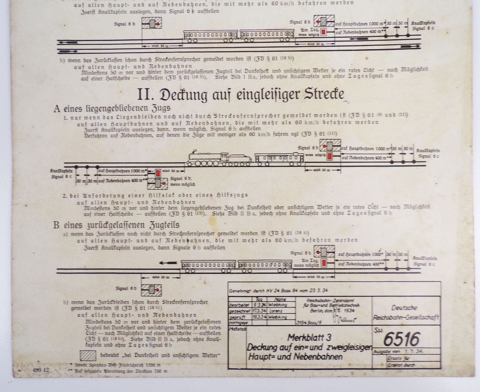 Altes Schild Deckung auf zweigleisiger Strecke 1934 Berlin Reichsbahn