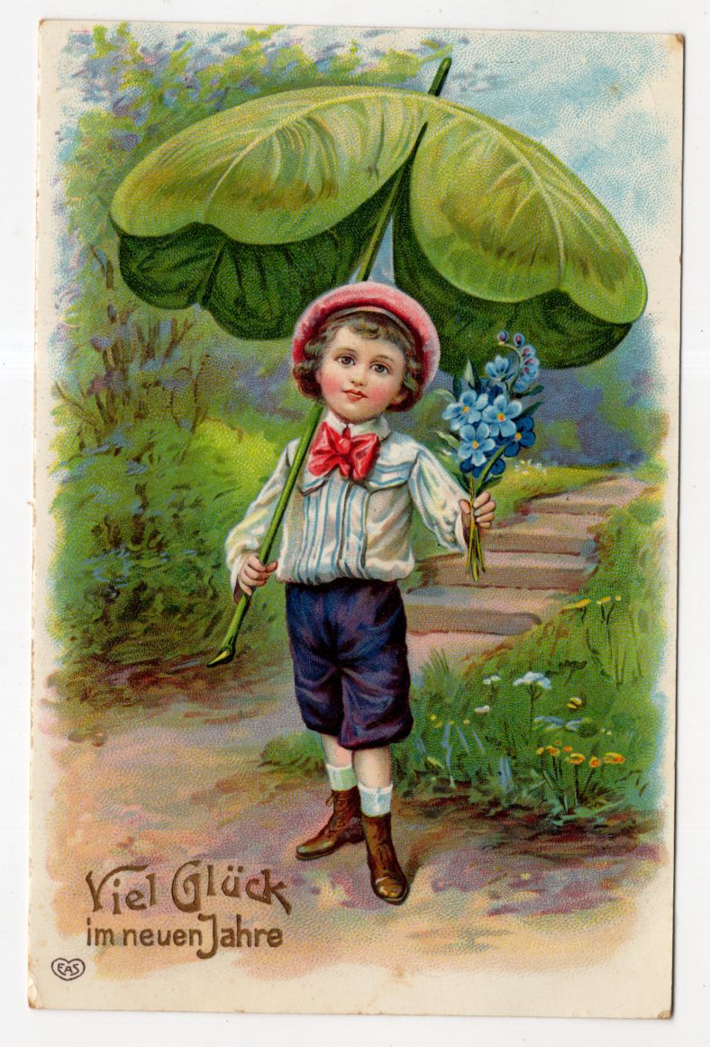 Ak Bube mit Kleeblatt Glücksklee als Schirm Neujahr Gruß 1908 Glanz