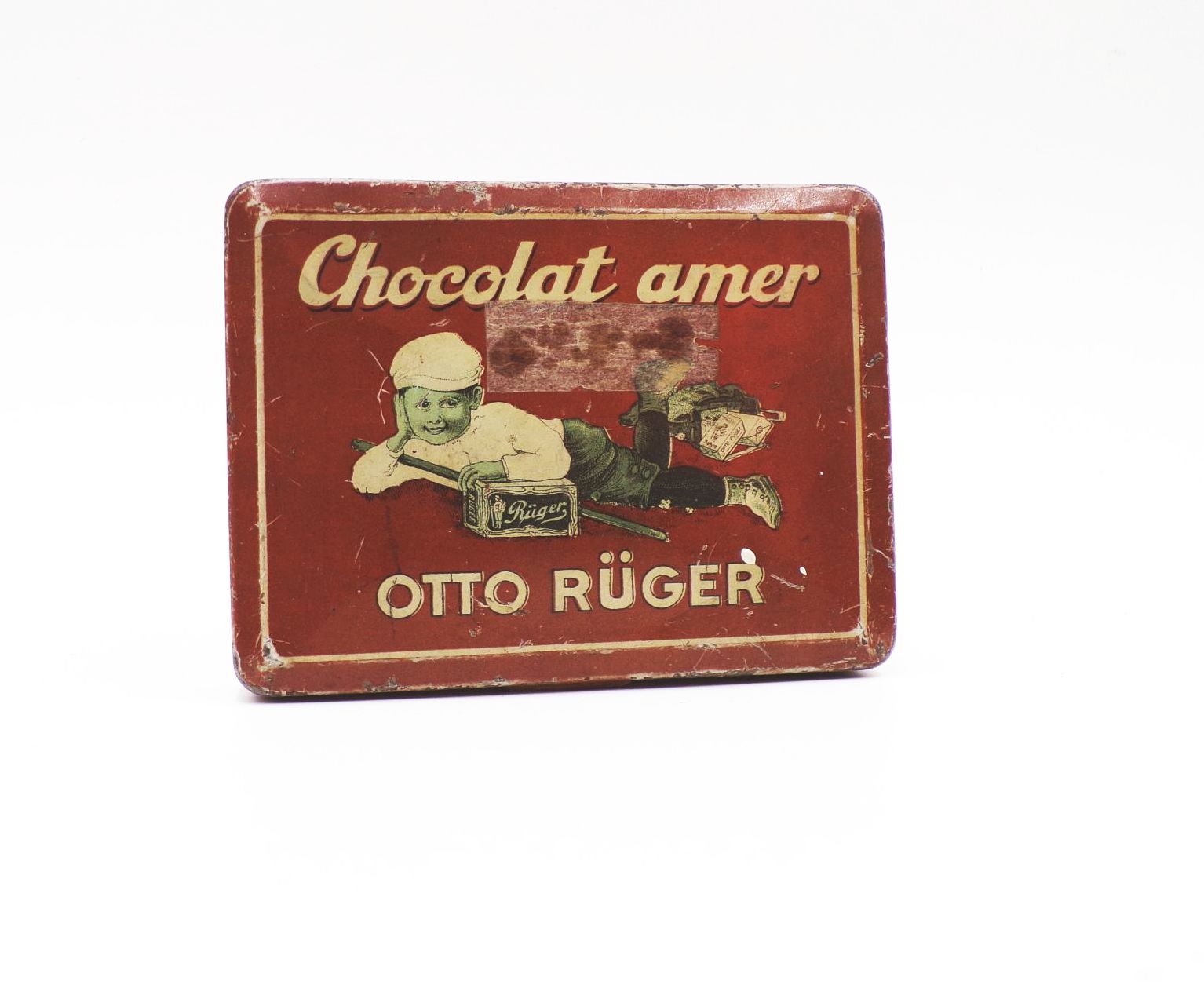 Alte Blechdose Otto Rüger Chocolat amer um 1900 